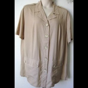 Carole Little Top Jacket Beige Short Sleeves Sz 18